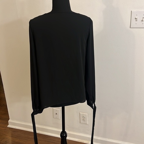 Shein Semi-Sheer Black Blouse Blouse w/Sleeve Ties Into Bows at Ends, Sz.XS. - Picture 5 of 10